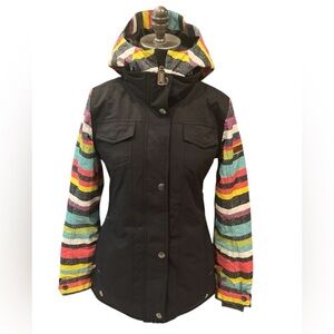 Roxy Ski Snowboarding Jacket Black Poolside Stripes Anthracite XS